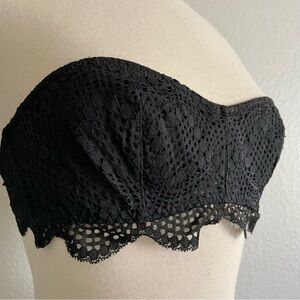 Victoria’s Secret Black Eyelet Lace Trim Strapless Bra Size Medium Underwire